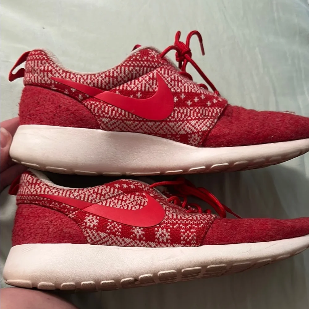 Nike Red and White Knit Holiday style Sneakers